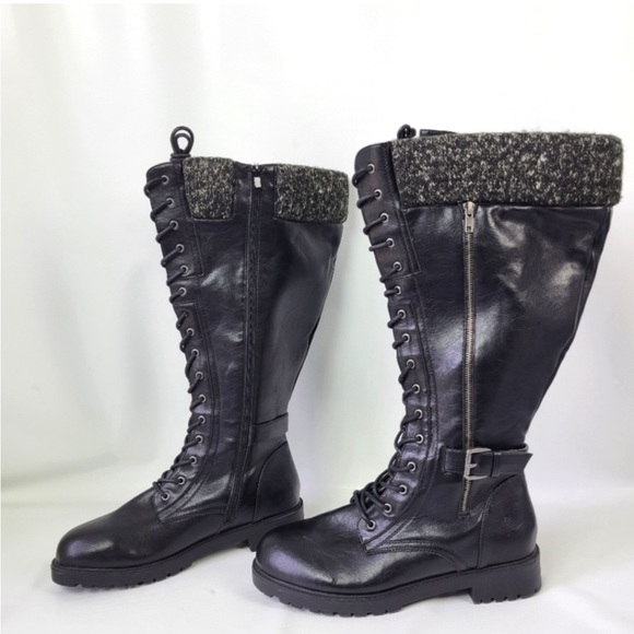 TORRID Black Faux Leather Sweater-Trimmed Knee-High Combat Boot Sz 12 - Picture 4 of 10